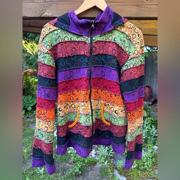 Colorful Jacket with Circular Pattern, Hippie Patchwork Razor Cut Gypsy Jacket - Picture 1 of 10
